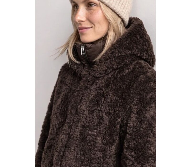 Street One Teddy Coat with Hoody Auburn Brown