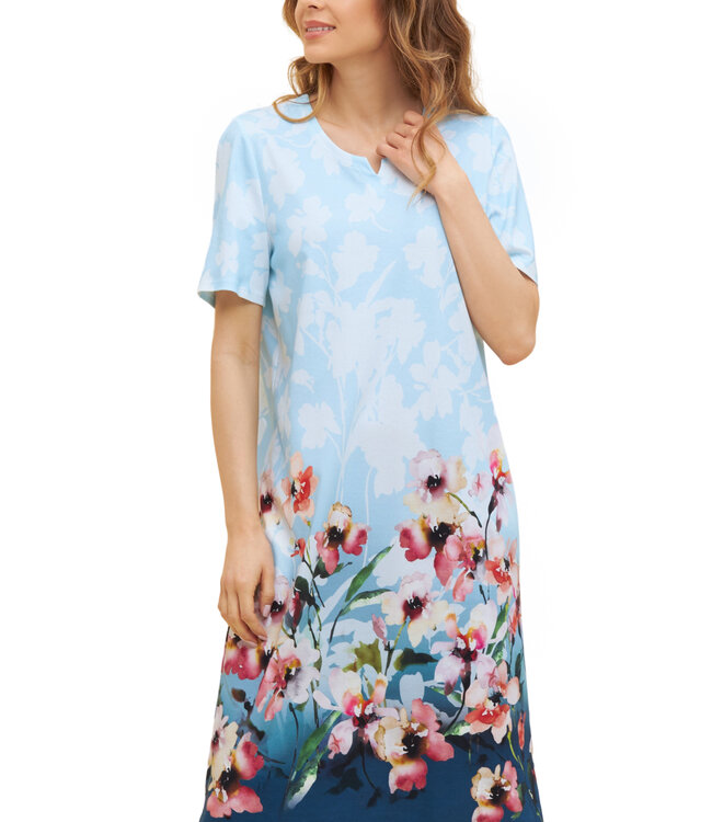 Nightdress Round Neck - Placed Flowers