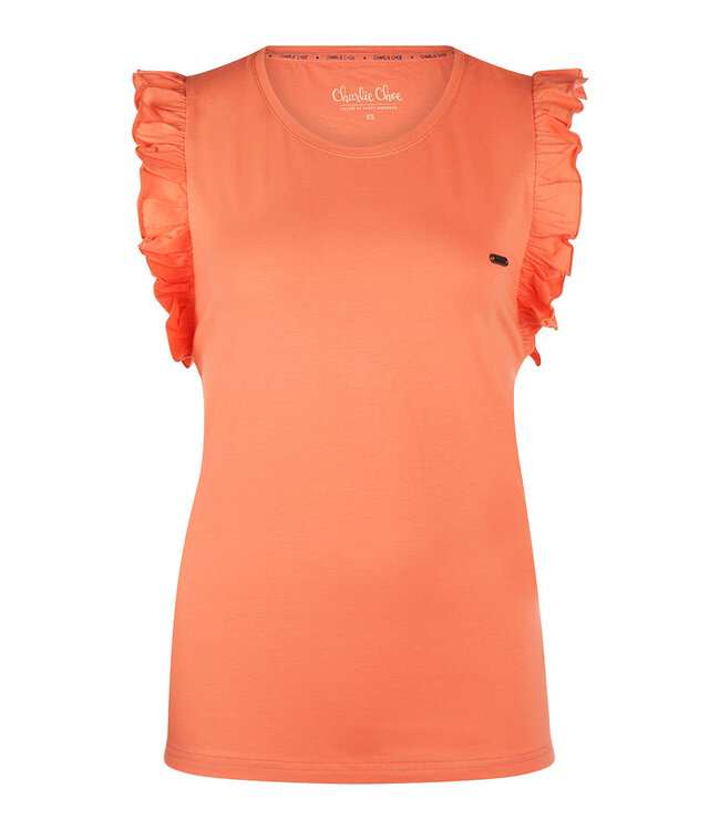 Women T-shirt Ruffle Sleeve - Coral Pink