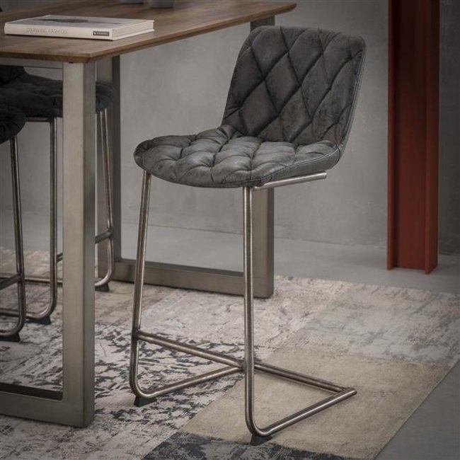 WoonStijl Barstoel grid sledepoot Wax PU zwart