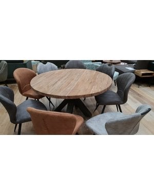  Eettafel rond met dik massief teak blad Ø 150 cm