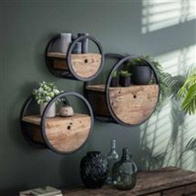 WoonStijl Wandschap circular Ø50 met lade / Robuust hardhout