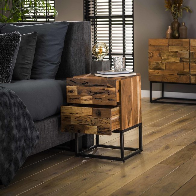 WoonStijl Nachtkastje Mill 2L / Massief acacia gezandstraald