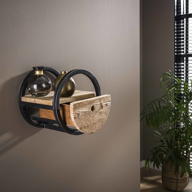 WoonStijl Wandschap circular Ø30 met lade / Robuust hardhout