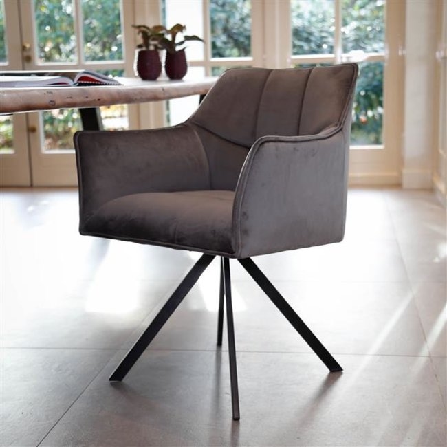 WoonStijl Armstoel raster draaibaar velvet antraciet