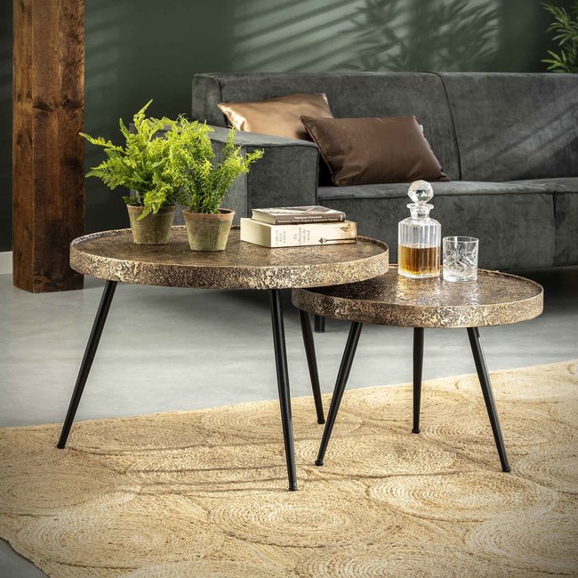 WoonStijl Salontafel set van 2 rond metallic