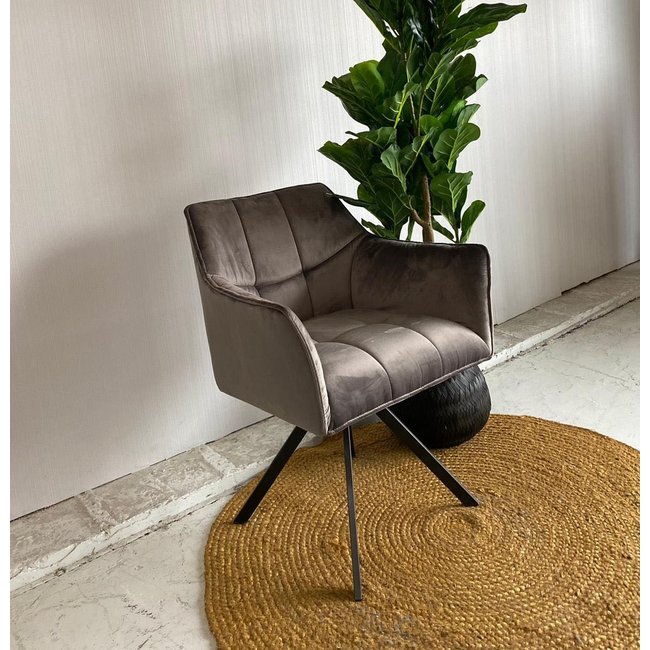 WoonStijl Armstoel raster draaibaar velvet antraciet