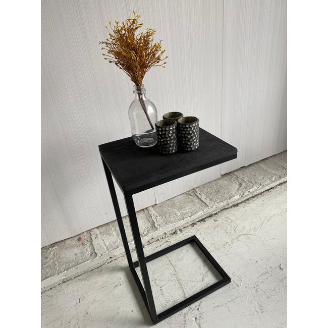 Benoa Bijzettafel industrieel sofa zwart met zwart blad