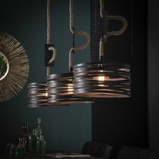 WoonStijl Hanglamp 3xØ30 twist verstelbaar touw / Slate grey