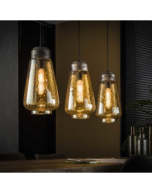  Hanglamp 3L amber glas druppel / Oud zilver