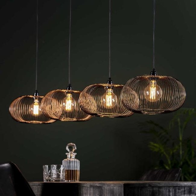 WoonStijl Hanglamp 4x Ø35 disk wire copper twist / Zwart nikkel