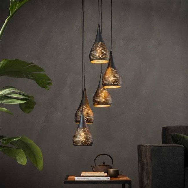 WoonStijl Hanglamp 5x getrapt punch / Zwart bruin