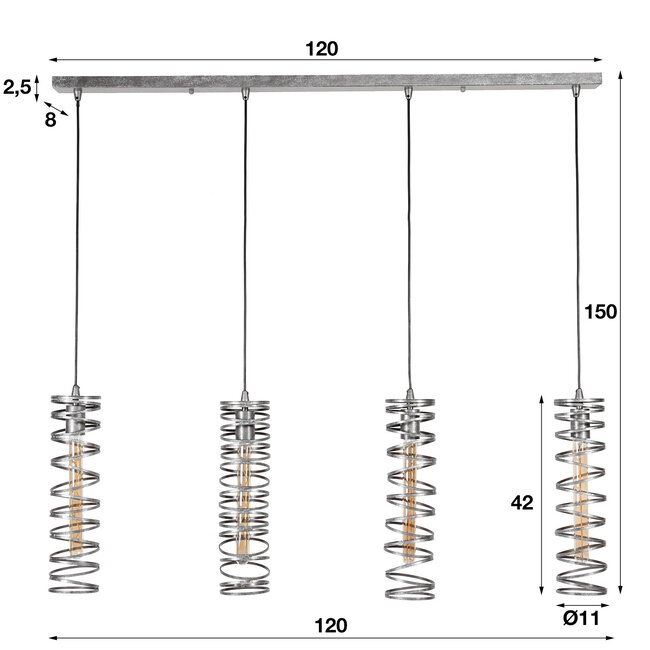 WoonStijl Hanglamp 4L spiral / Burned zilverkleurig