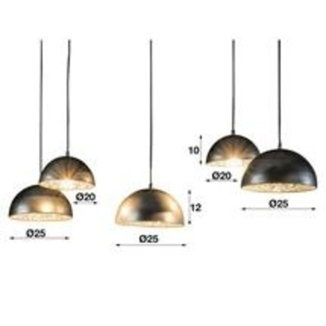 WoonStijl Hanglamp 5L met crossbar en old silvery mirror inside. / Old silvery finish