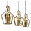 WoonStijl Hanglamp 3L amber glas kegel / Oud zilver