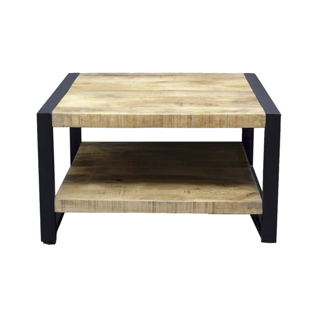 Benoa Salontafel vierkant 80 cm Industrial Mango met onderblad