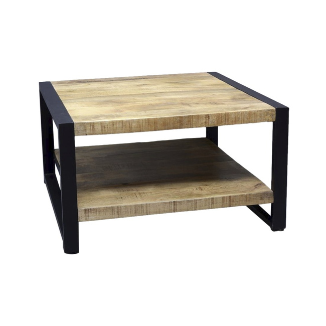 Benoa Salontafel vierkant 80 cm Industrial Mango met onderblad