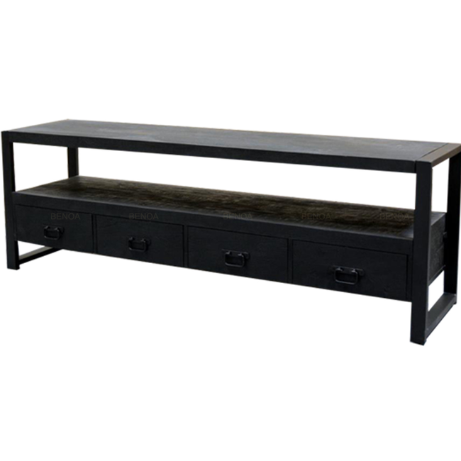 Benoa TV meubel Industrial Zwart Mango met 4 lades