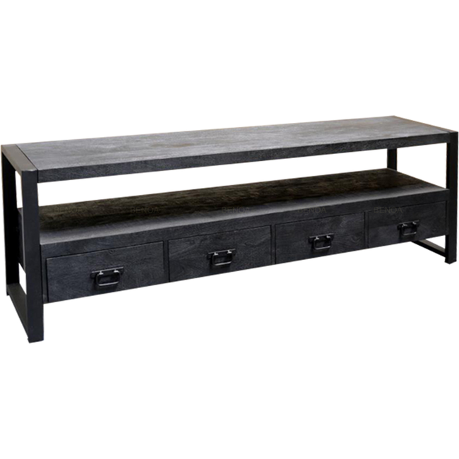 Benoa TV meubel Industrial Zwart Mango met 4 lades