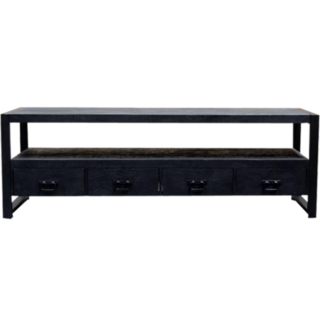 Benoa TV meubel Industrial Zwart Mango met 4 lades