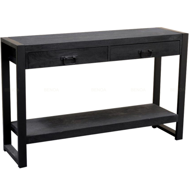 Benoa Sidetable zwart mango met 2 lades en onderblad