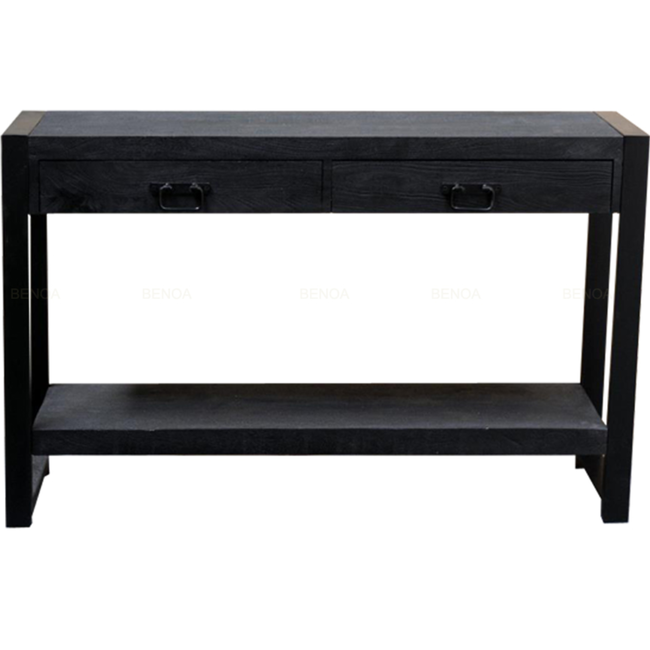 Benoa Sidetable zwart mango met 2 lades en onderblad