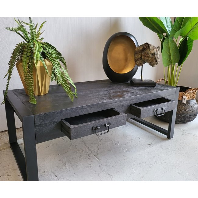 Benoa Salontafel Industrial zwart Mango met lades