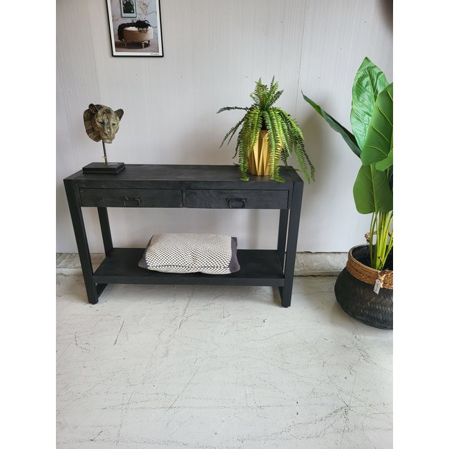 Benoa Sidetable zwart mango met 2 lades en onderblad