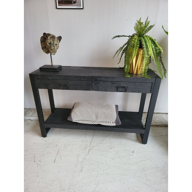 Benoa Sidetable zwart mango met 2 lades en onderblad