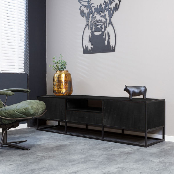 Starfurn Tv meubel Denver Black 180 cm | Mangohout en staal