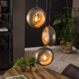 WoonStijl Hanglamp 3L track getrapt alu Brons antiek