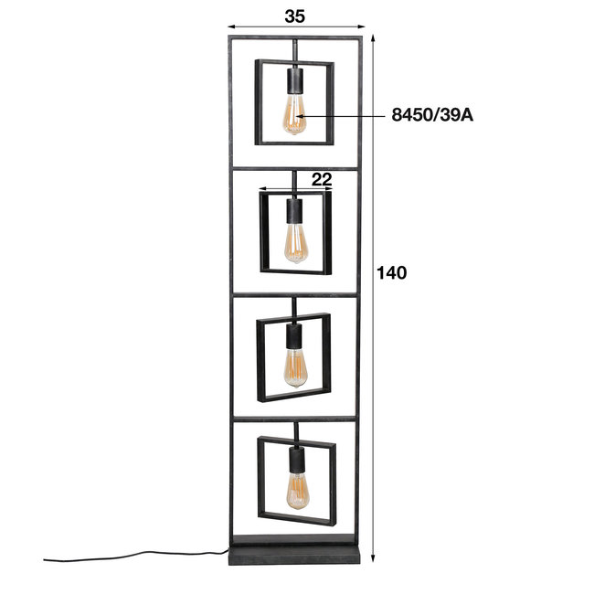 WoonStijl Vloerlamp 4L Turn square / Charcoal