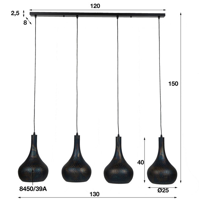 WoonStijl Hanglamp 4L Punch Kegel zwart-bruin