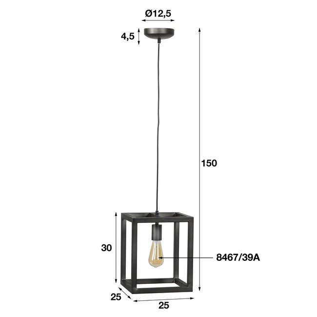 WoonStijl Hanglamp 25x25 vierkante buis / Zilver
