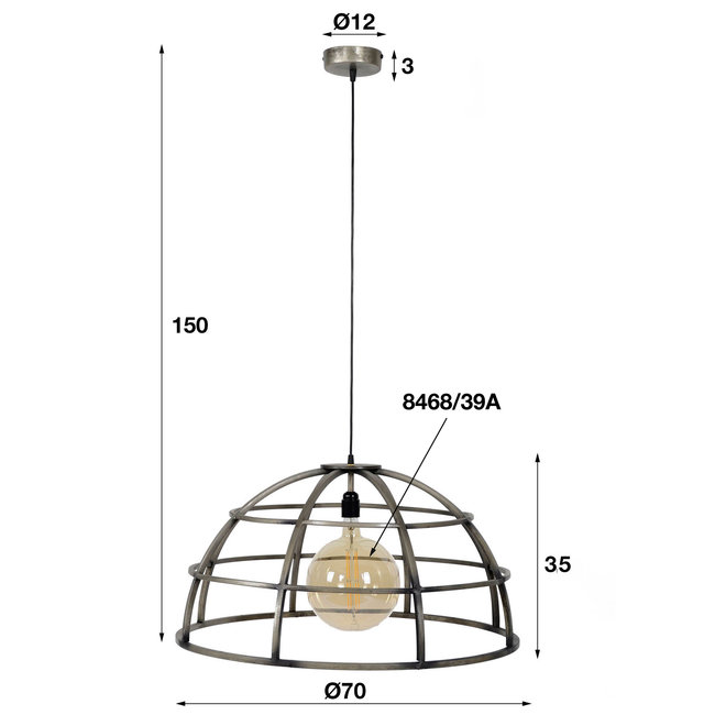 WoonStijl Hanglamp Ø70 dome / Oud zilver