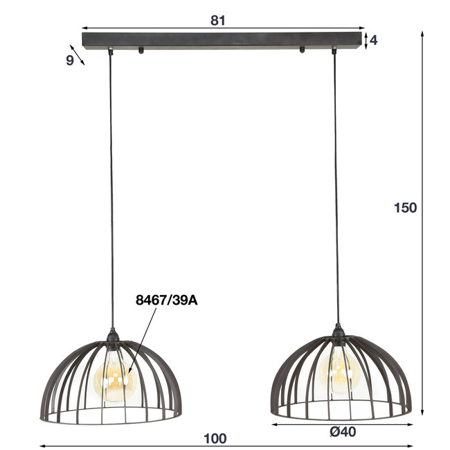 WoonStijl Hanglamp 2L capitol zwart bruin