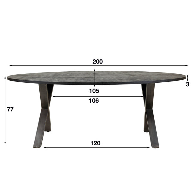 WoonStijl Eetkamertafel ovaal 200x105 Yucon black