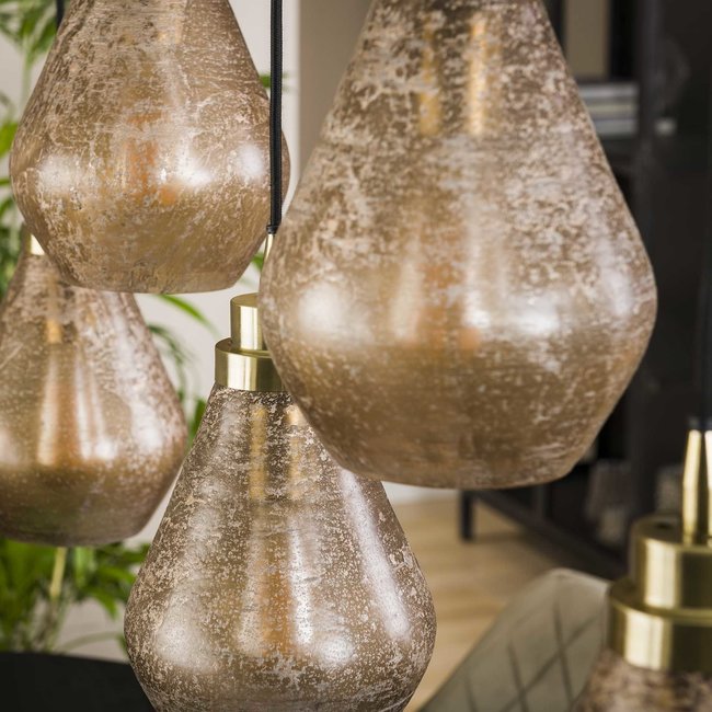 WoonStijl Hanglamp 5L vintage brown glass
