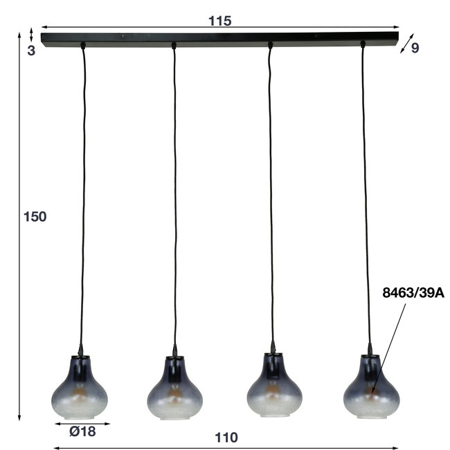 WoonStijl Hanglamp 4L kegel glass