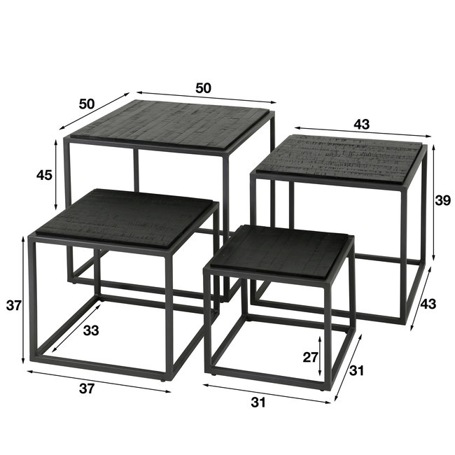 WoonStijl Salontafel set van 4 Teca black