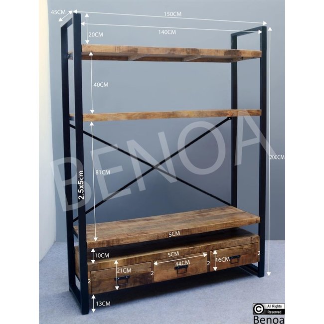 Benoa TV wandmeubel mango met 3 lades