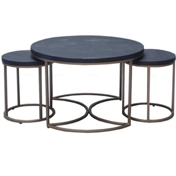 Benoa Set van 3 salontafels met zwart blad