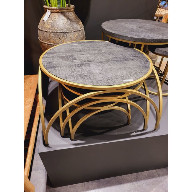 Benoa Set van 3 salontafels Round met zwart mangohouten blad