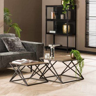 WoonStijl Salontafel set van 2 X cross metallic