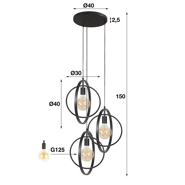 WoonStijl Hanglamp 3L Turn around getrapt