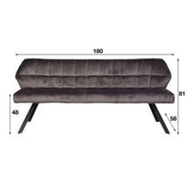 WoonStijl Eetkamerbank raster 180 velvet antraciet