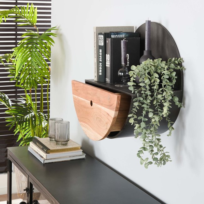 WoonStijl Wandschap half moon Ø50 met lade