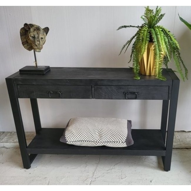 Benoa Sidetable Zwart mango met 2 lades en onderblad