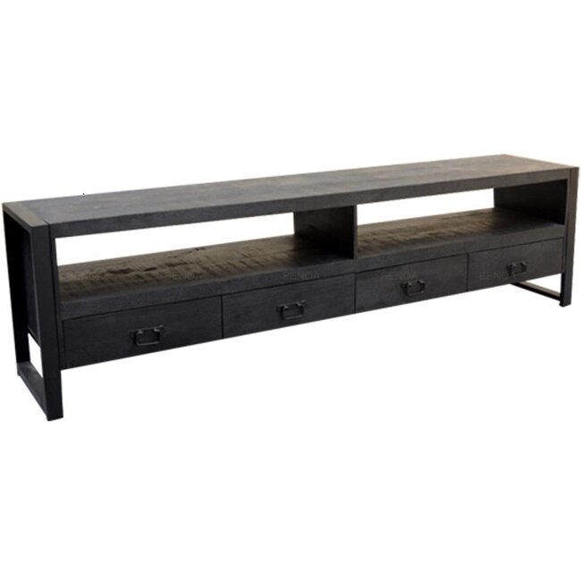 Benoa TV meubel Industrial Zwart Mango met 4 lades - 220 cm