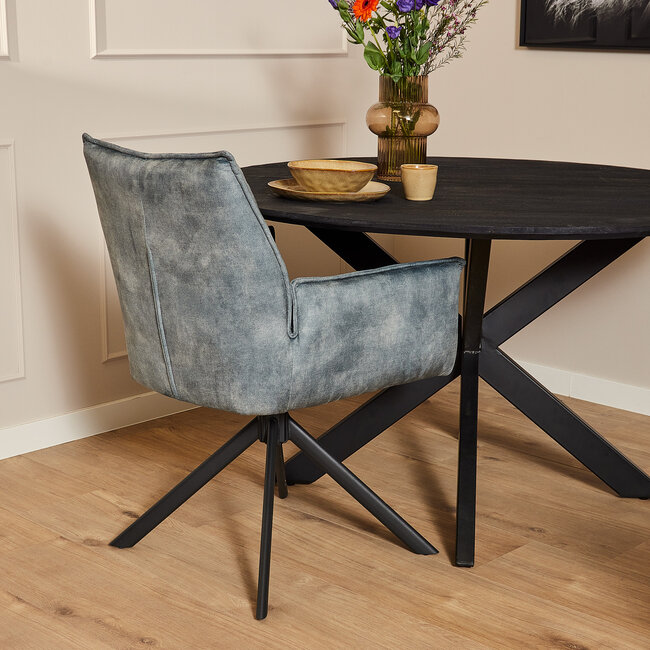 Starfurn Eettafelstoel Dani velvet lichtblauw